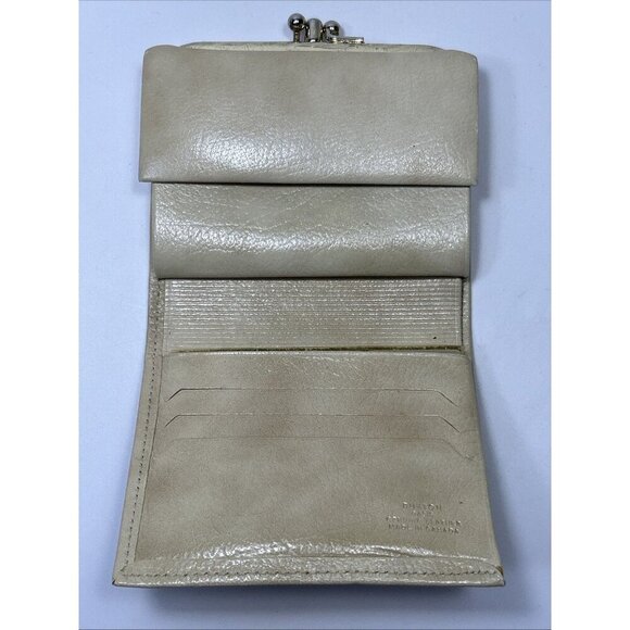 Vintage BUXTON DuoFold Wallet Cream Cowhide Leather Cards License Kiss Lock - Picture 3 of 13